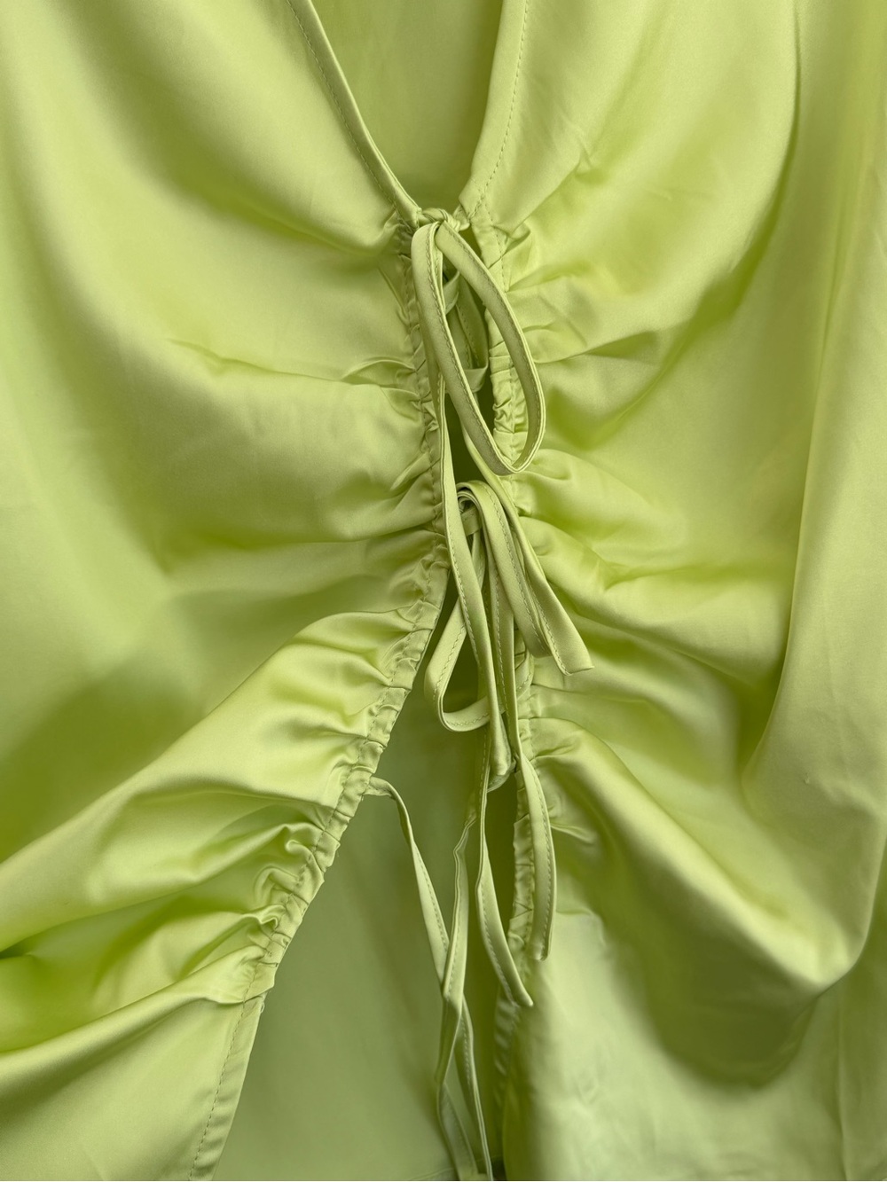 The Drop x Karen Kimball Lime Ruched Tie Front Satin Blouse Women’s XS NWT - Picture 10 of 12